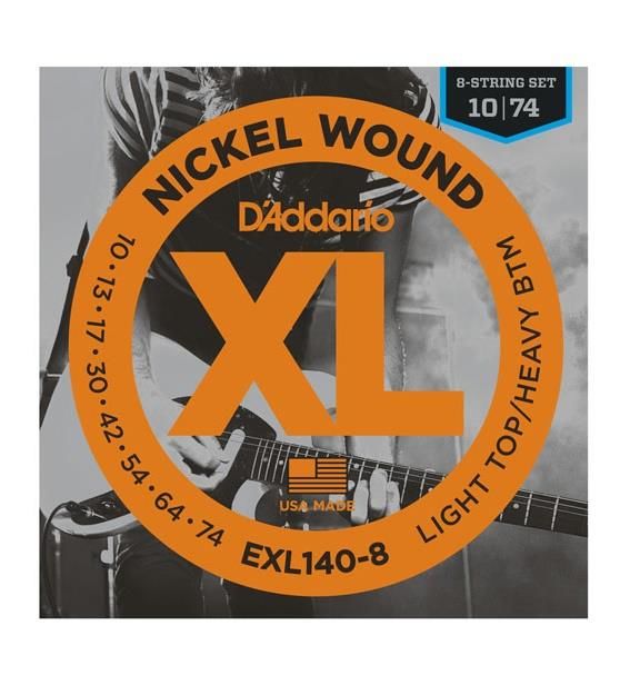 DADDARIO EXL140-8 ELEKTRO GİTAR TEL SETİ, 8 TELLİ, XL, 10-74, LIGHT TOP/HEAVY BOTTOM