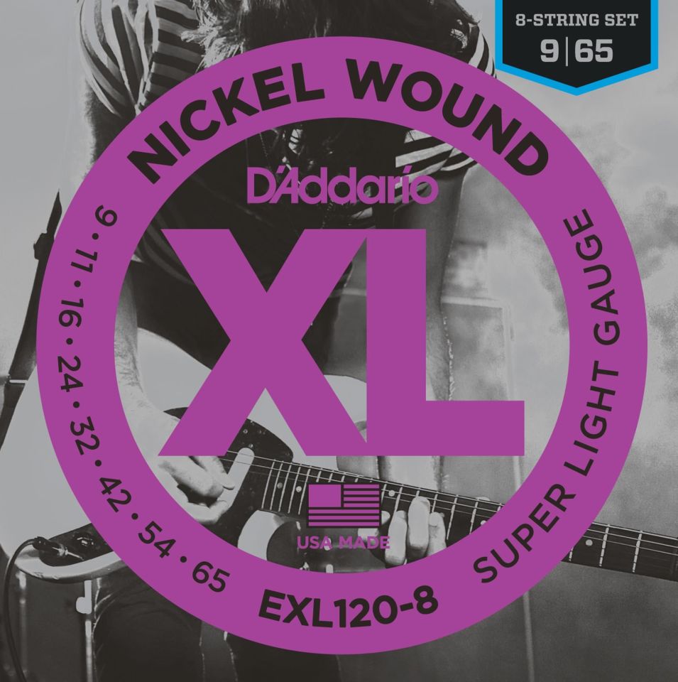 DADDARIO EXL120-8 ELEKTRO GİTAR TEL SETİ, 8 TELLİ, XL, 9-65, NICKEL